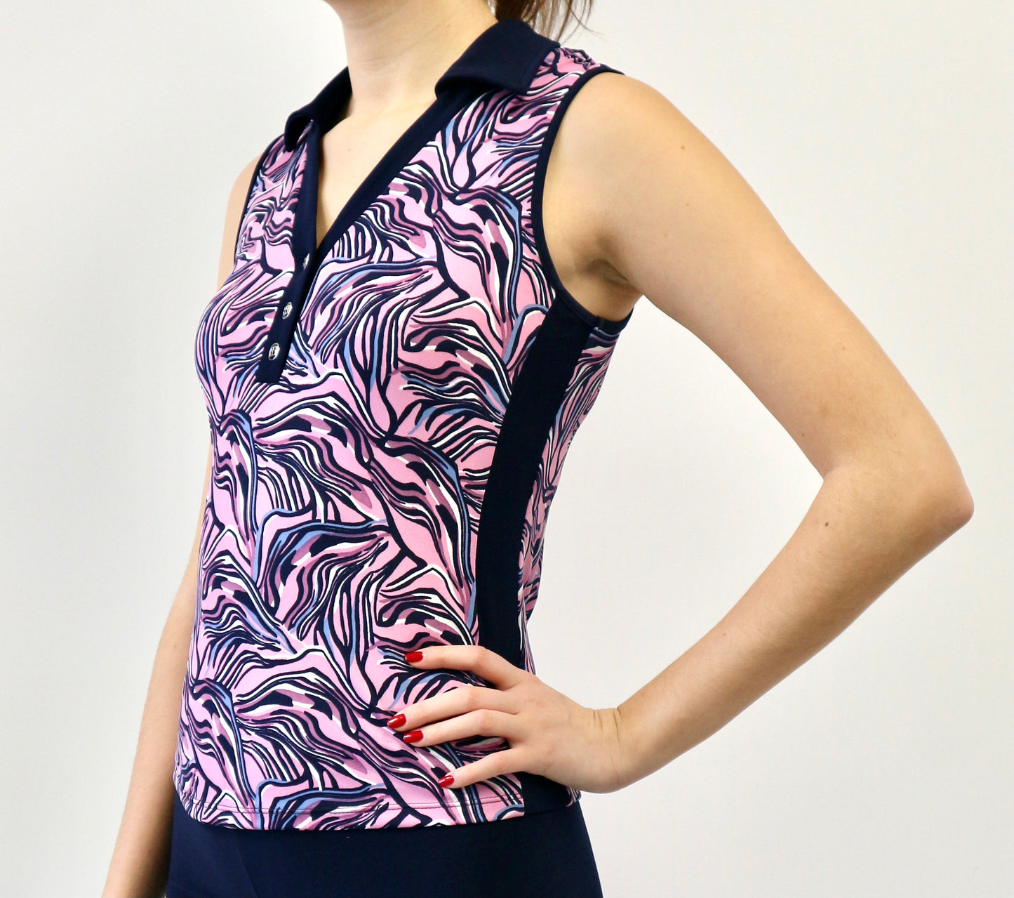 Sibyl #23202-Women's printed sleeveless golf polo shirts- Dexim Golfwear
